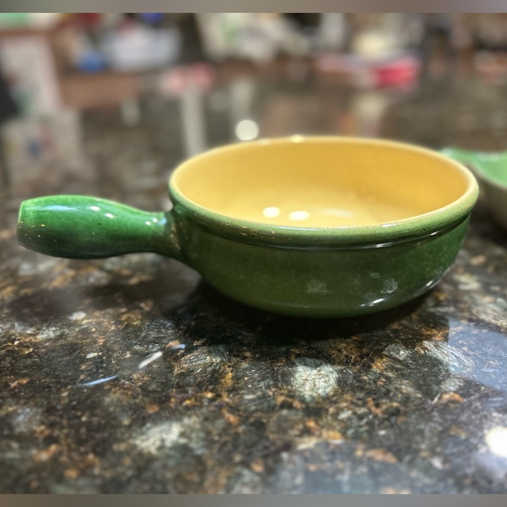 Landert 20 Fondue Casserole Green Stoneware Glazed 8" Hollow Handle Swiss Made